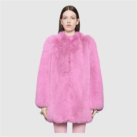 gucci pink faux fur coat|Gucci fur coat price.